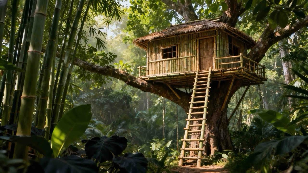 Jungle Survival Tree Shelter with Safe Campfire