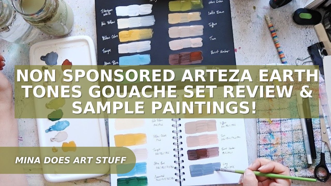 Non Sponsored Arteza Earth Tones Gouache Review and Sample Paintings - Mina Does Art Stuff