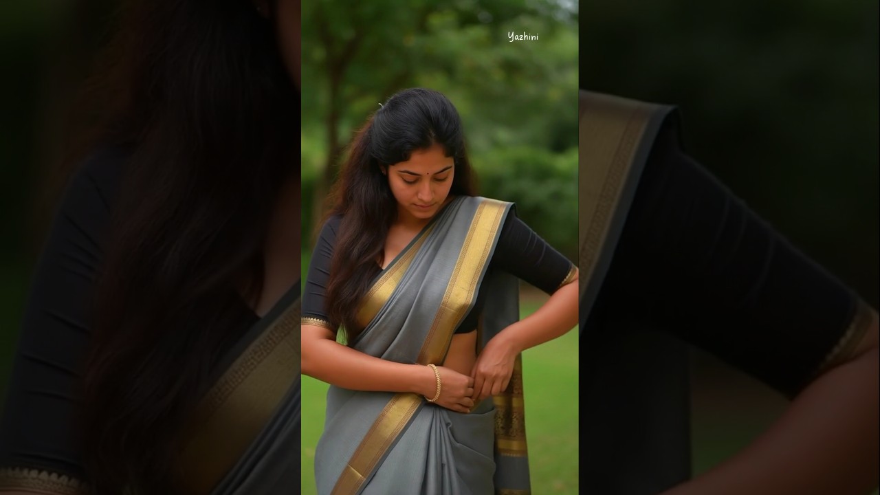 How to style like Yazhini ❤️🥻 | Beautiful Gold Border Grey Saree with Black Blouse