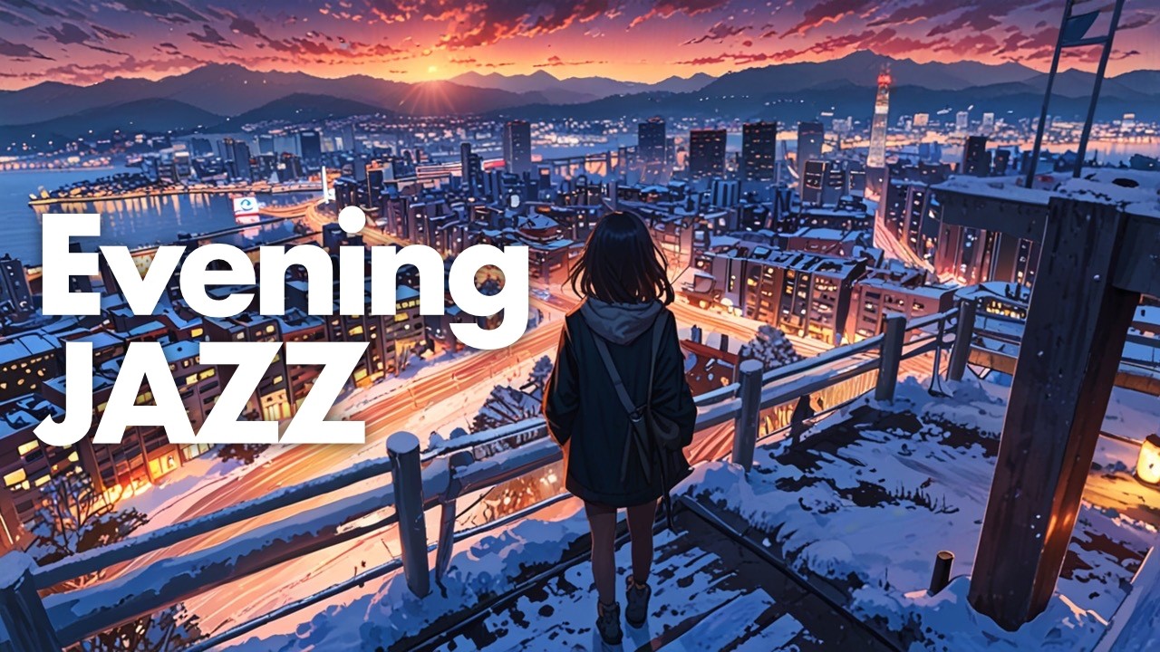 【Evening Jazz】 雪降る高台、暮れゆく街と蒼いジャズ