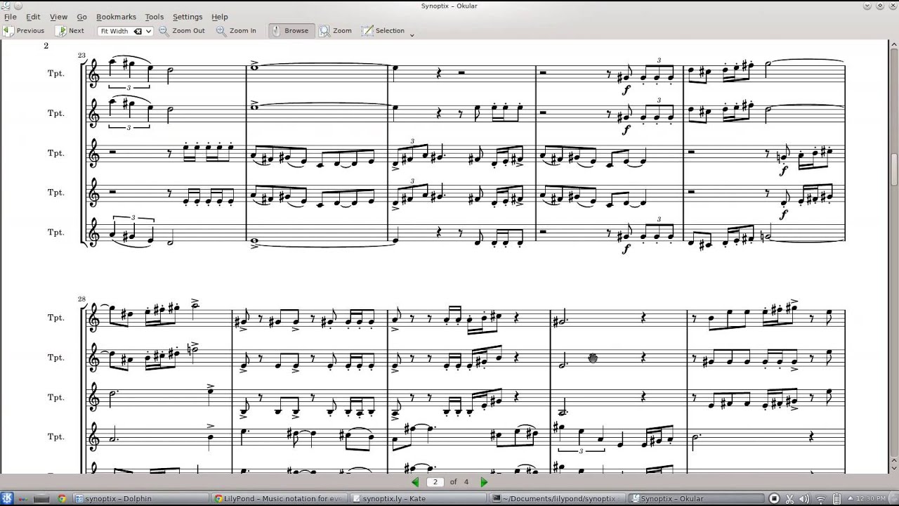LilyPond on KDE | viewing score with Okular