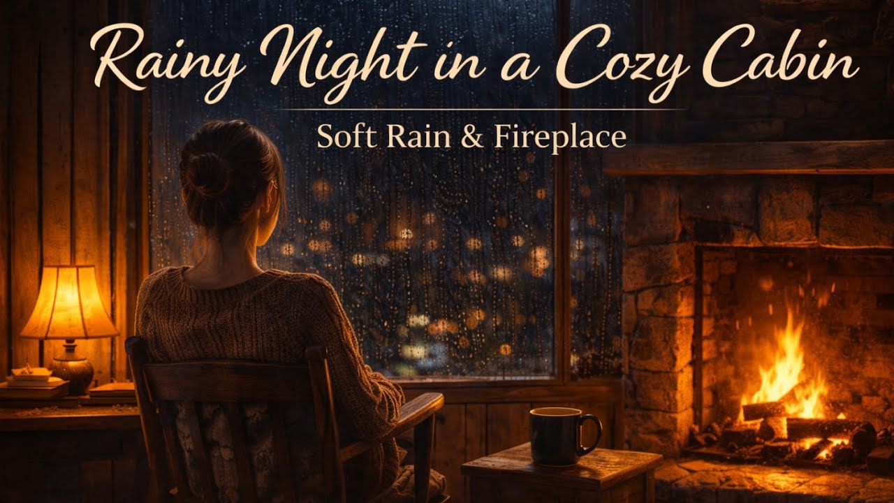 Rainy Night in a Cozy Cabin 🔥 Soft Rain & Fireplace (1 hour)