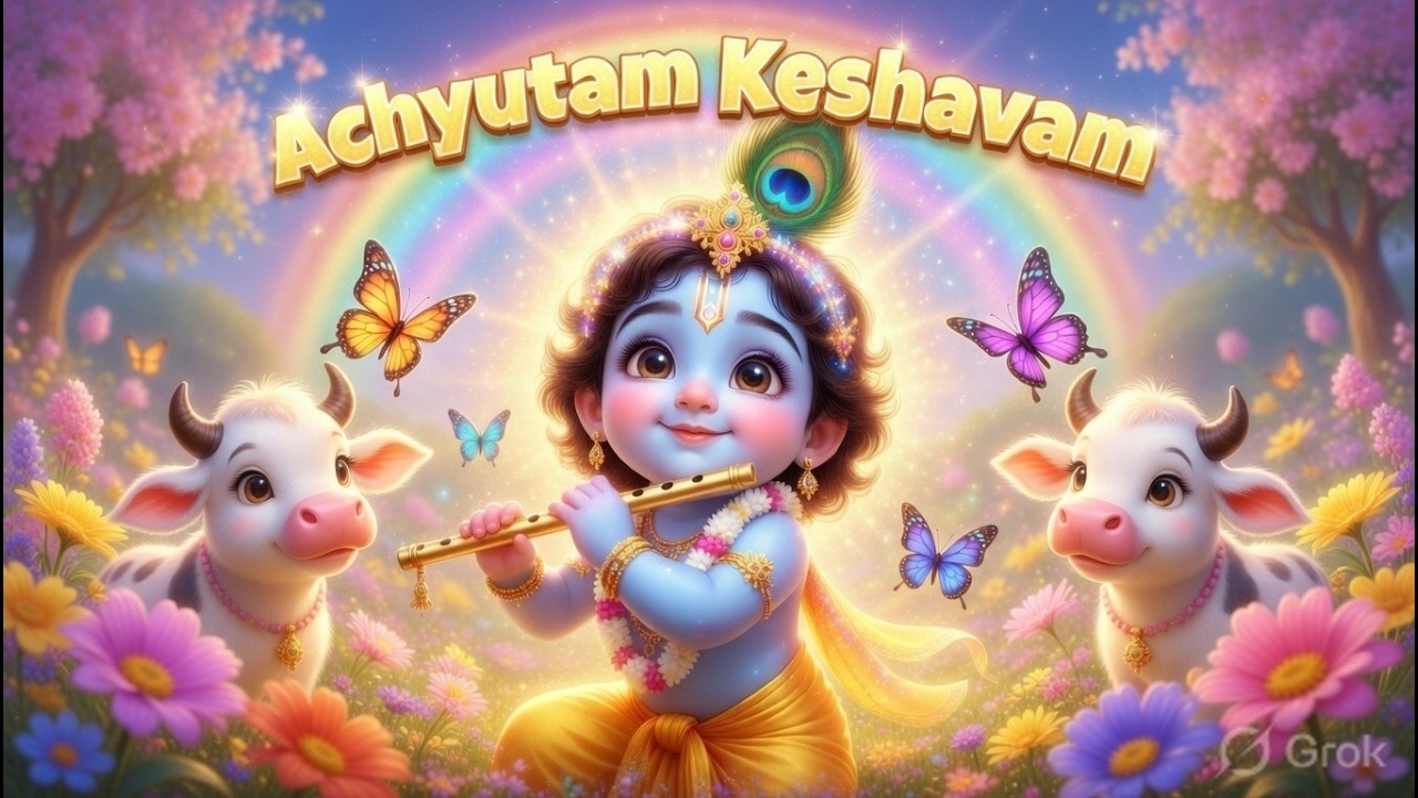 Achyutam Keshavam Krishna Damodaram – Krishna Song for Kids | Cute Krishna | Krishna Bhajan