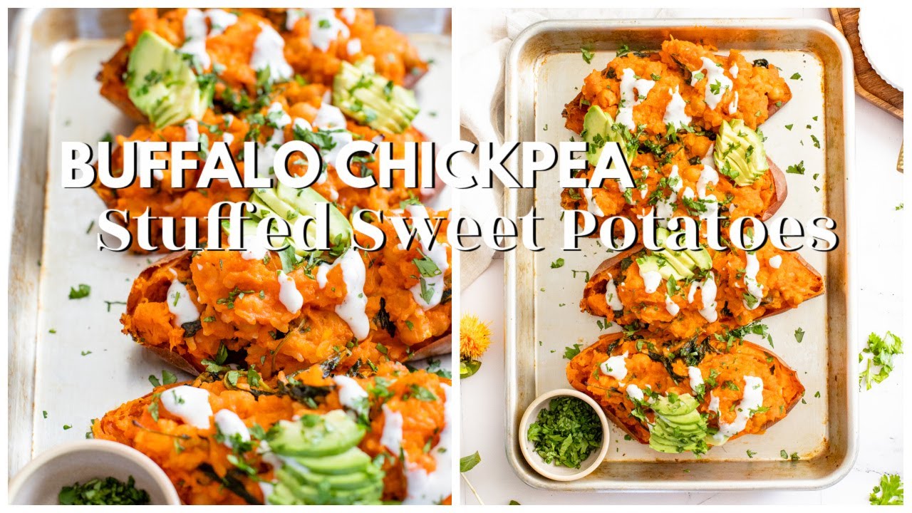 Buffalo Chickpea Stuffed Sweet Potatoes | This Savory Vegan