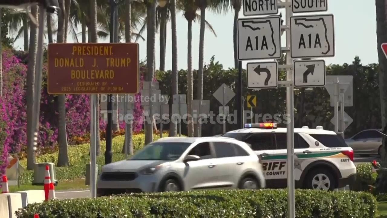 Dayside security scene outside Mar-a-Lago following overnight shooting