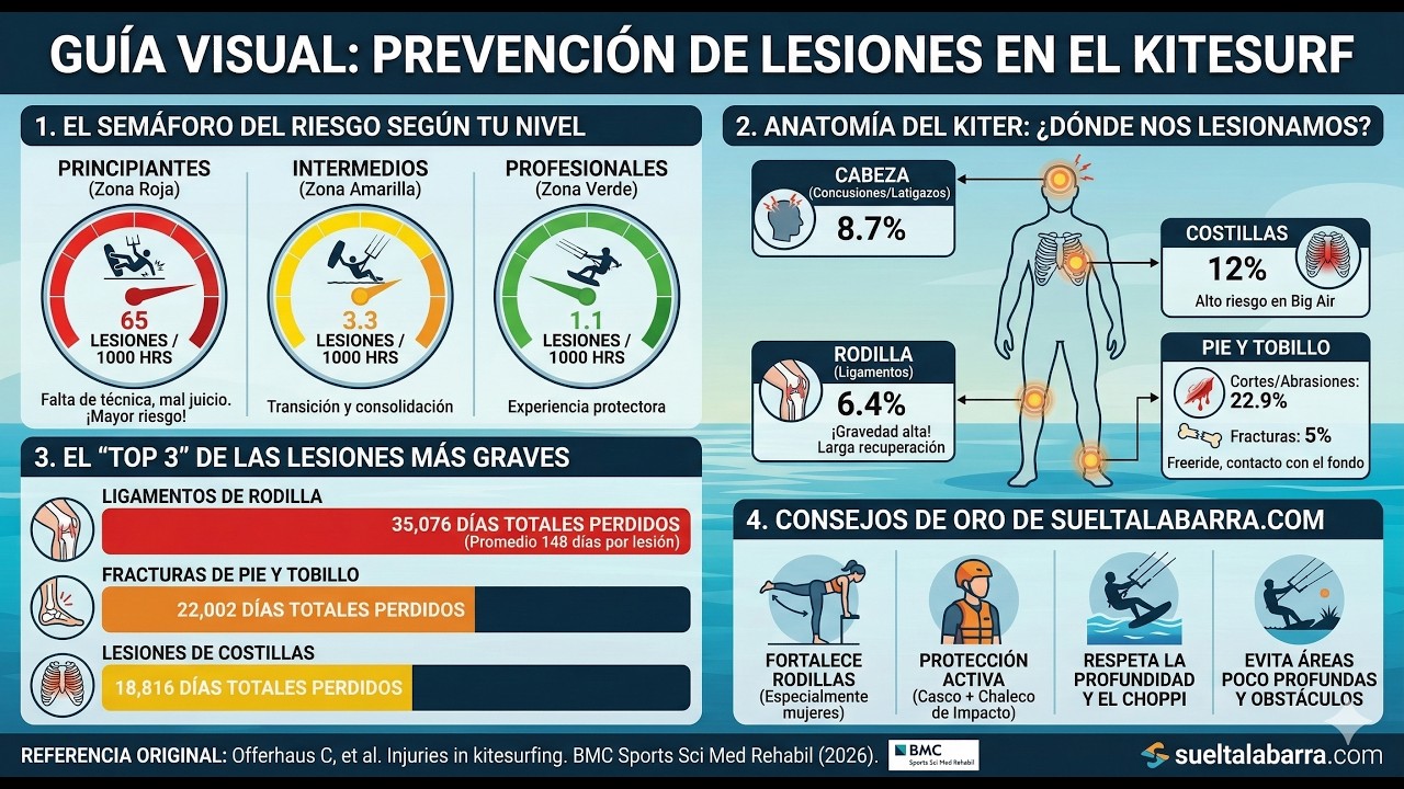 Lesiones en el kitesurf: prevención y datos clave para riders