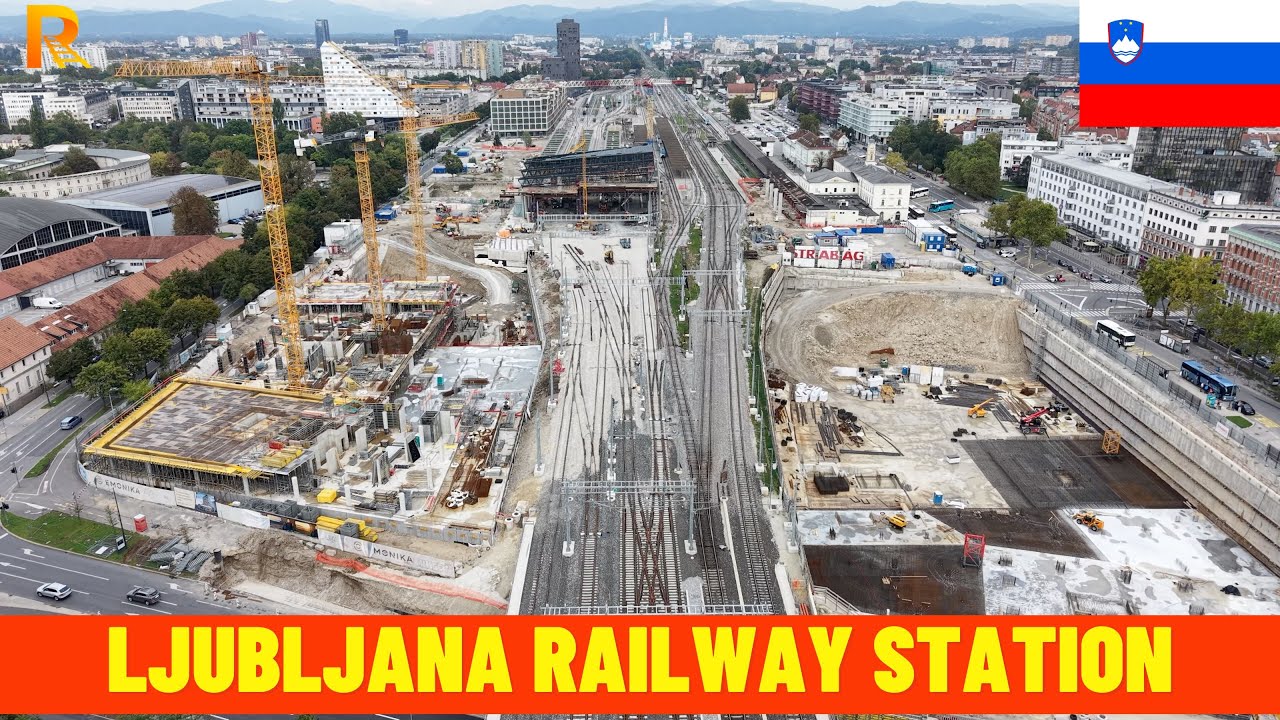 4K Ljubljana Railway Station and Project Emonika Progress (October 2025) Aerial View - Slovenia