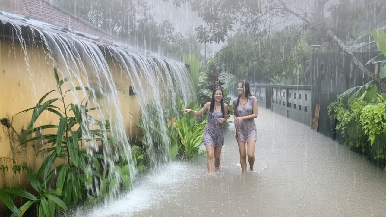 RELAXING WEATHER ⚡🌧️ Calming Storm Ambience in beautiful green Village | Sleep Therapy