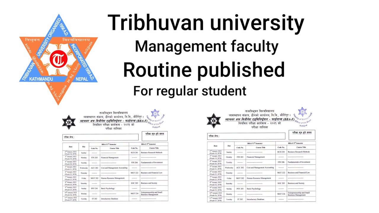 TU Exam routine published for management semester student.