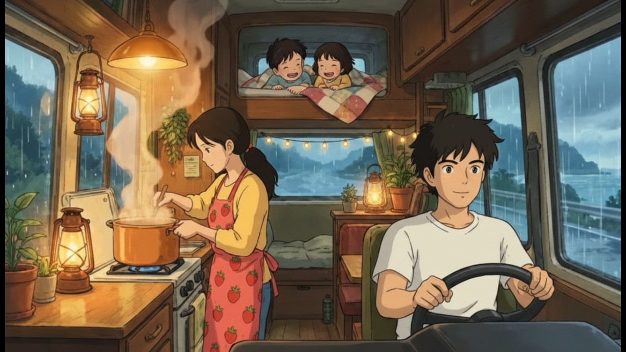 Rainy Day Cozy Mobile Home Living & Cooking ASMR | Slow Living in a Ghibli-Style Countryside
