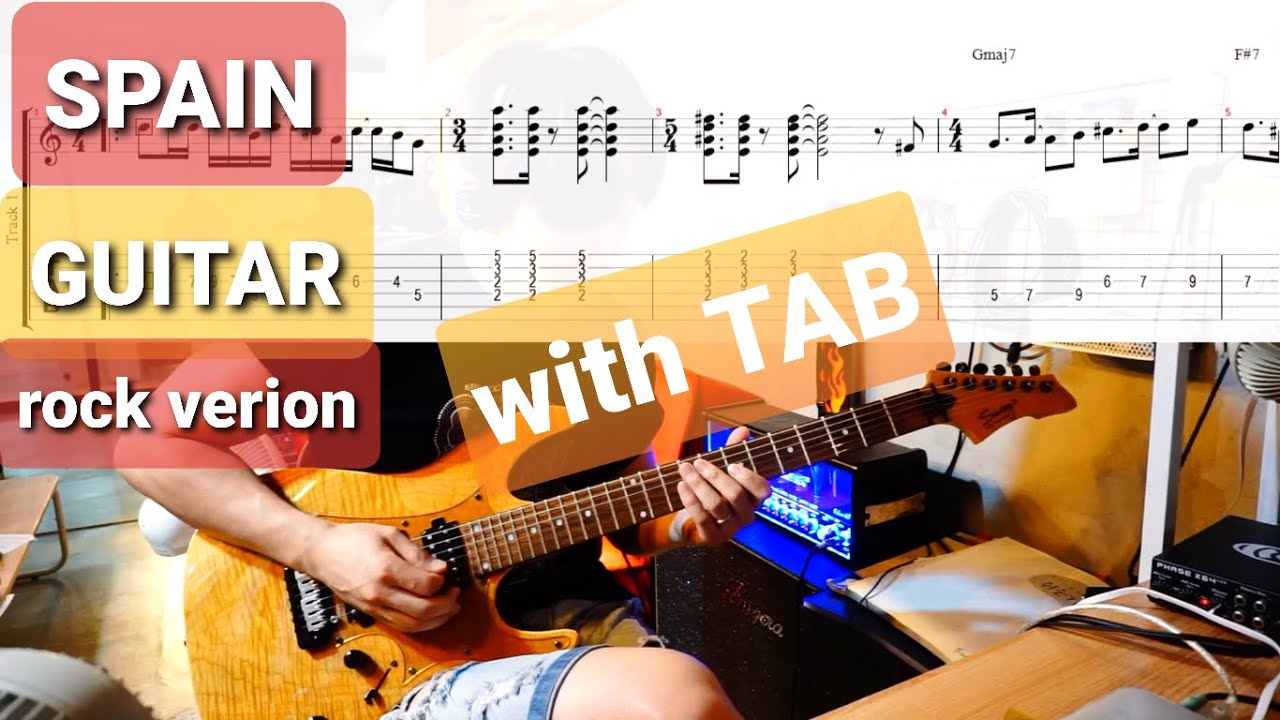 spain (chick corea) rock guitar version  with TAB (J Groove guitar)