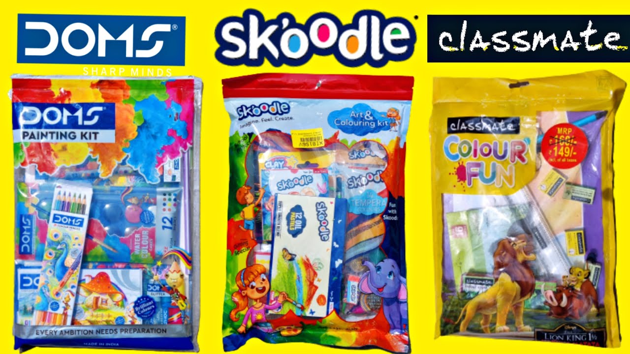 Skoodle Art & Colouring Kit vs Doms Painting kit vs Classmate Colour Fun Kit - UNBOXING & GIVEAWAY