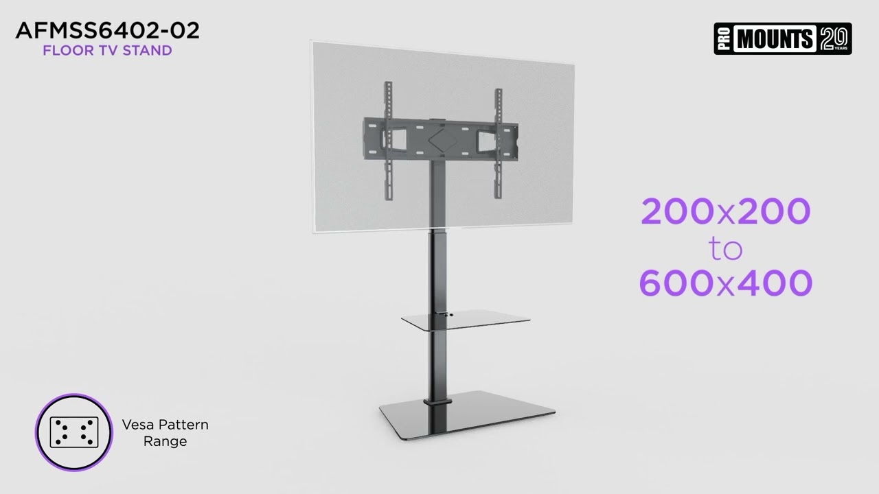 ProMounts TV Floor Stand Mount for 37" to 72" TVs with Height Adjustable Shelf (AFMSS6402-X2)