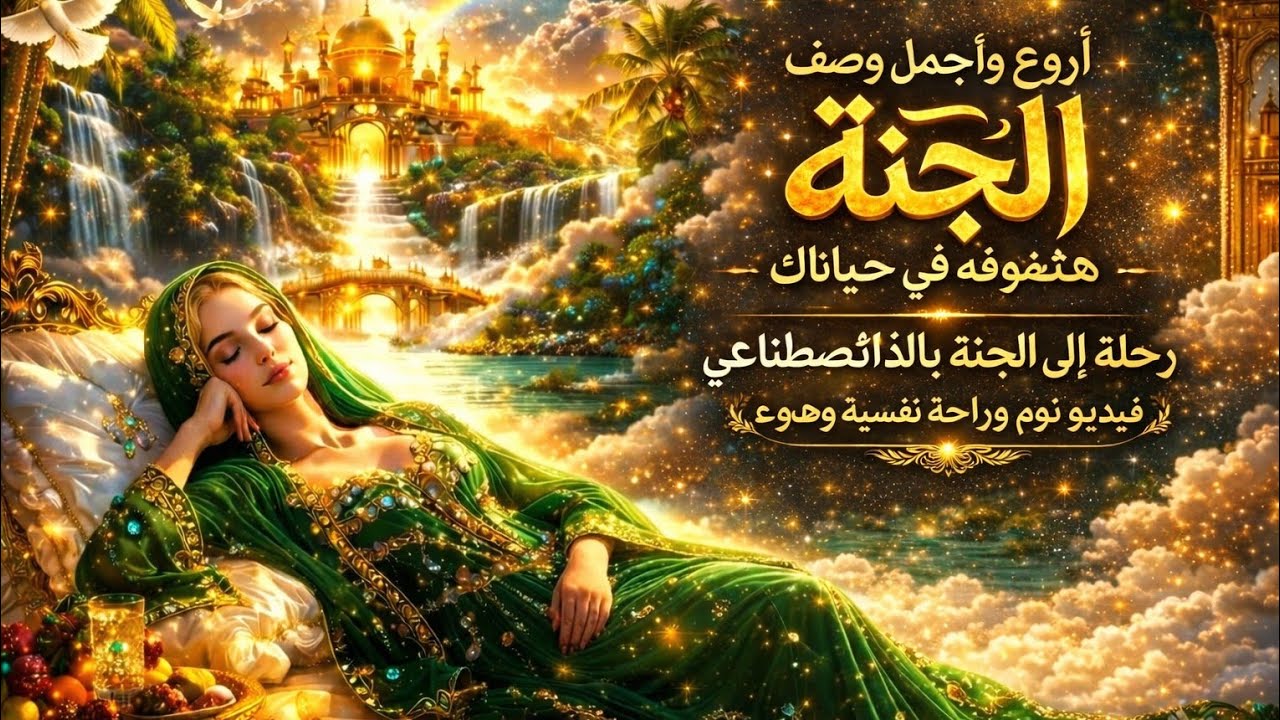 اروع وأجمل وصف الجنة هتشوفه في حياتك رحلة الي الجنة بالذكاء الاصطناعي فيديو نوم وراحة نفسية وهدوء 