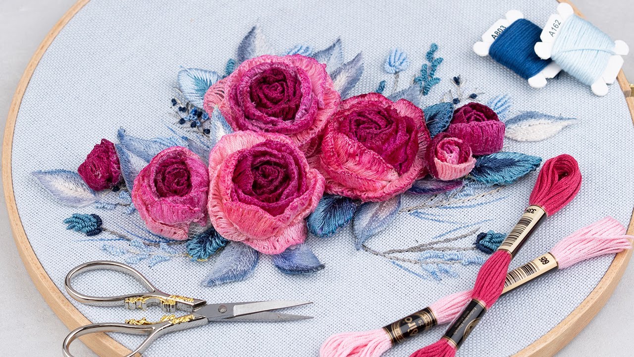 3D Rose Embroidery Tutorial آموزش گلدوزی رز برجسته