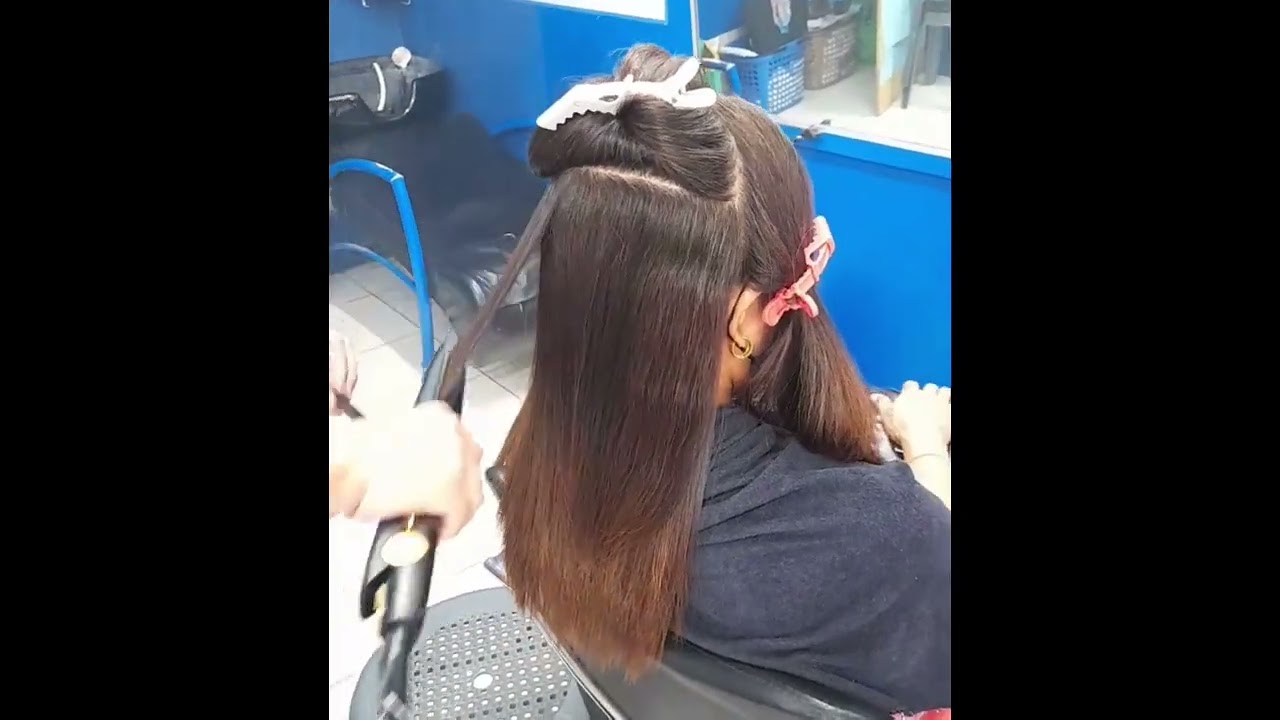 Rebonding process with magic Brazilian treatment #salon #hairstyle #barberlife
