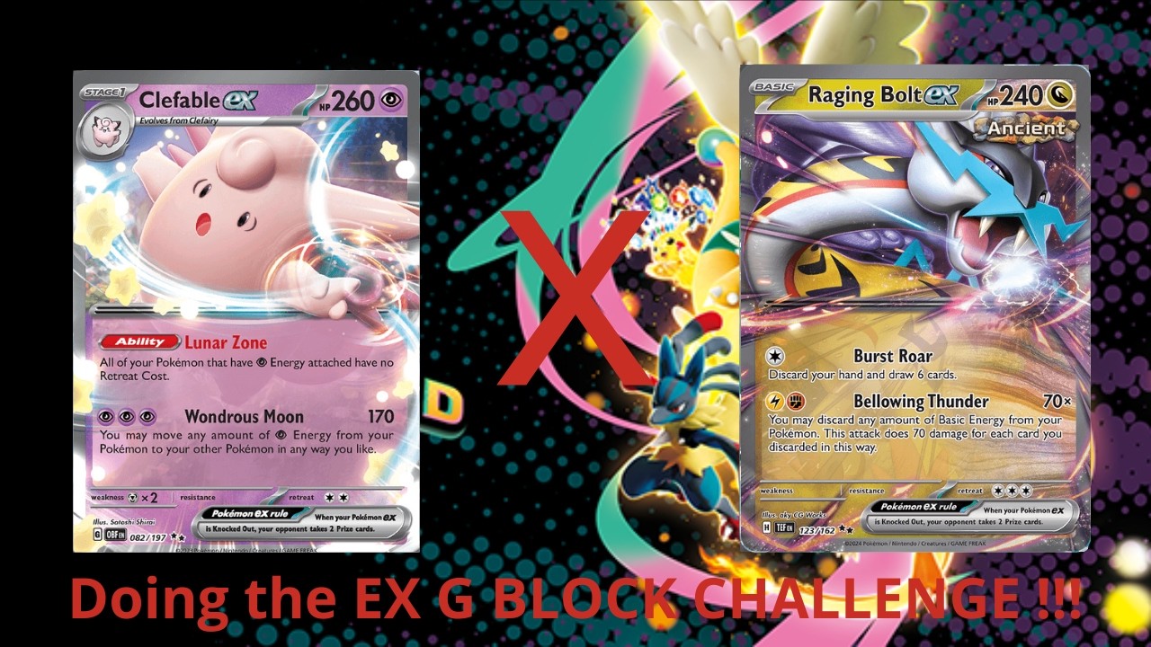 Doing the ex G BLOCK CHALLENGE !!! (Clefable ex VS Raging Bolt ex) Pokémon TCG Live