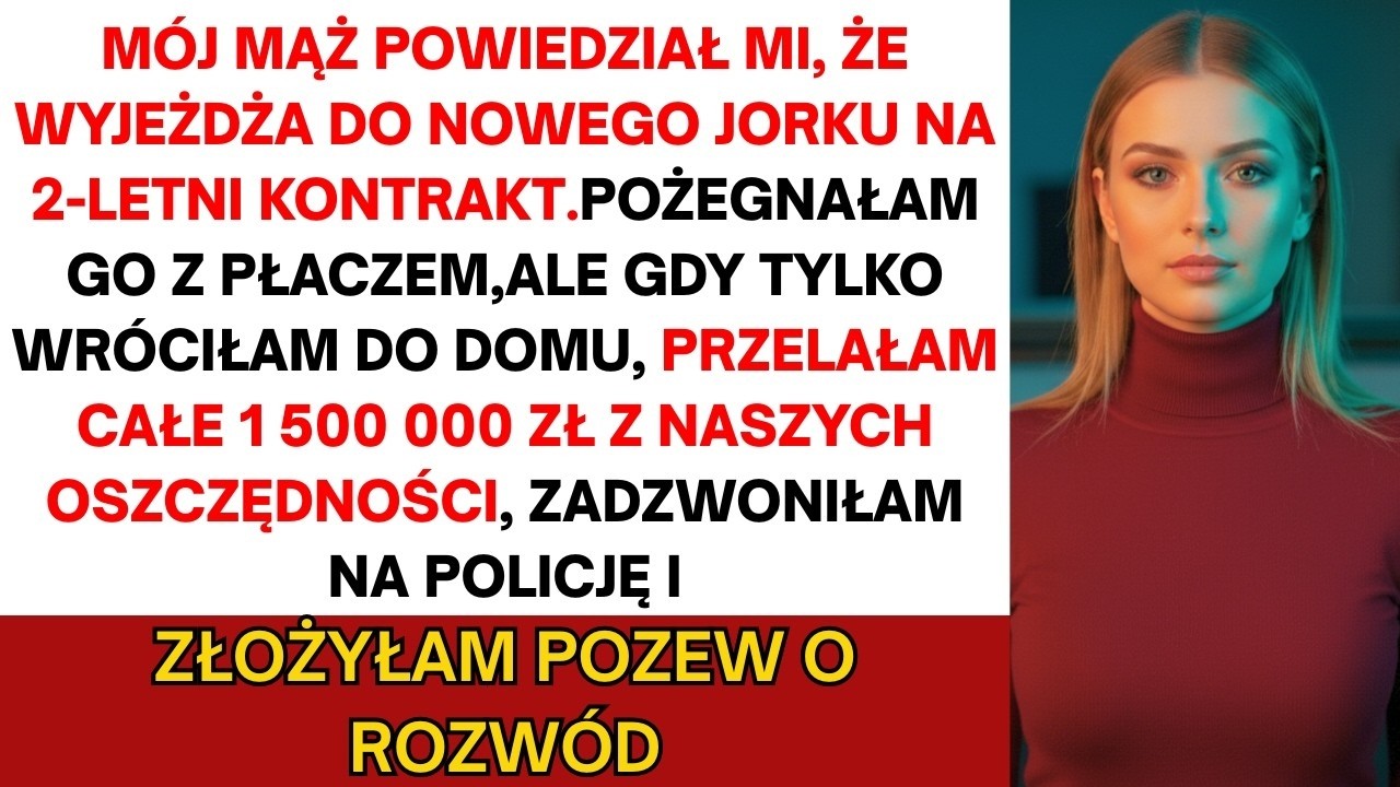 Mąż wyjechał na dwa lata do pracy—udawałam łzy i wzięłam oszczędności—375 tys  zł—wniosłam o rozwód!