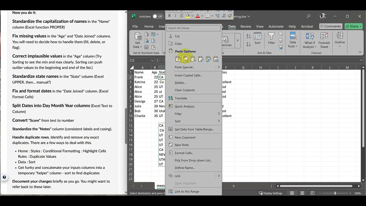 Tidy up your data in Excel