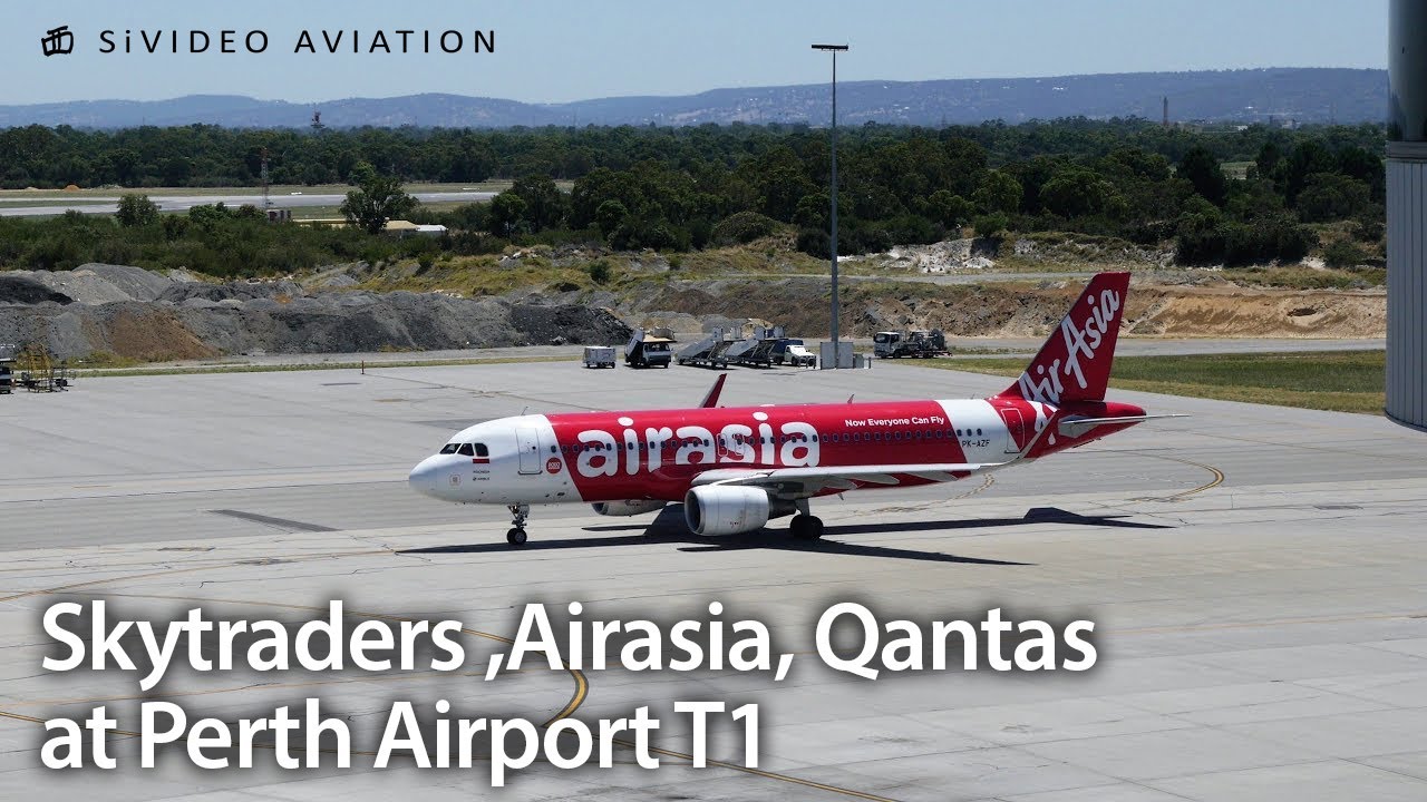 Skytraders (VH-VHD), Airasia Indonesia (PK-AZF), Qantas Airways (VH-XZK) at Perth Airport.