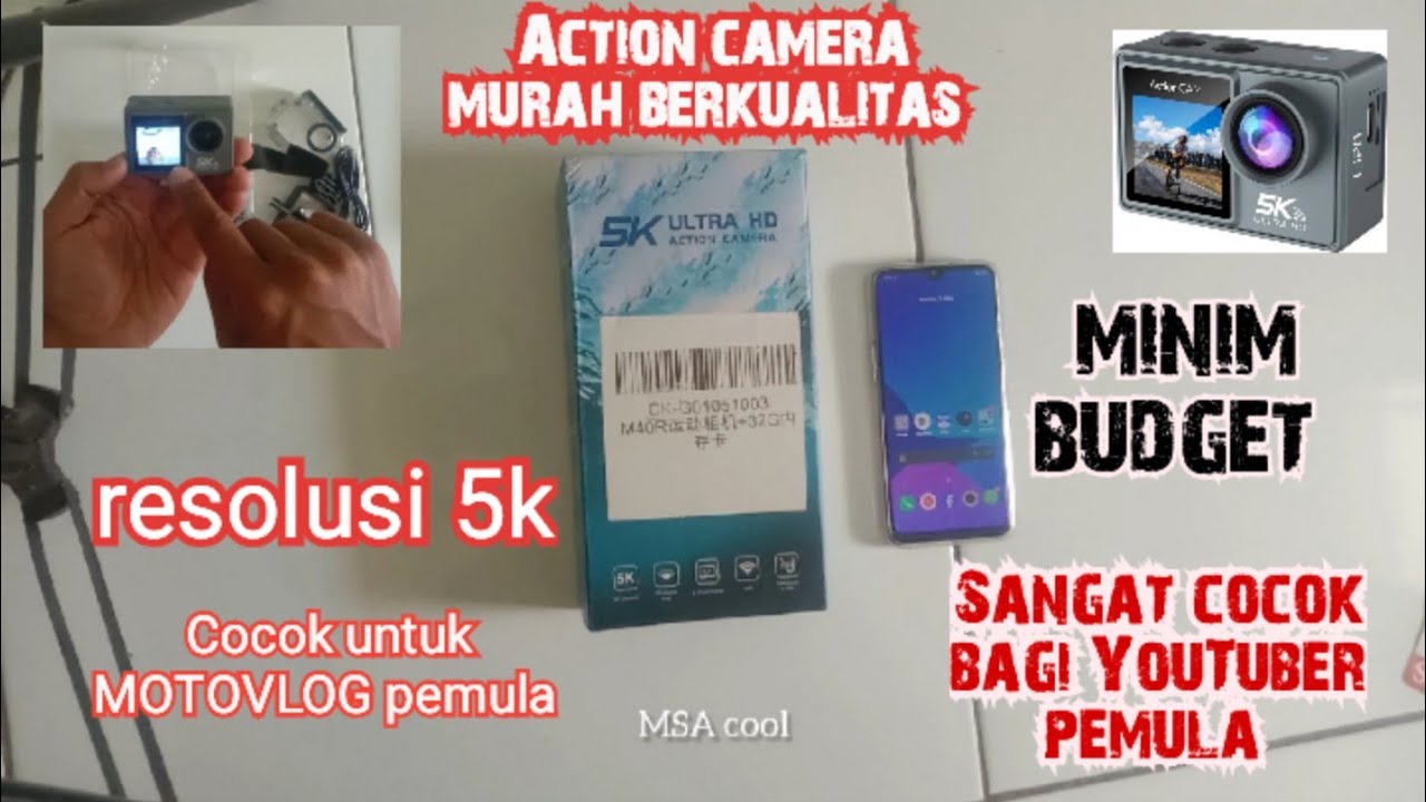 Unboxing action cam murah berkualitas resolusi 5k M40R/ausek || cocok untuk MOTOVLOG pemula