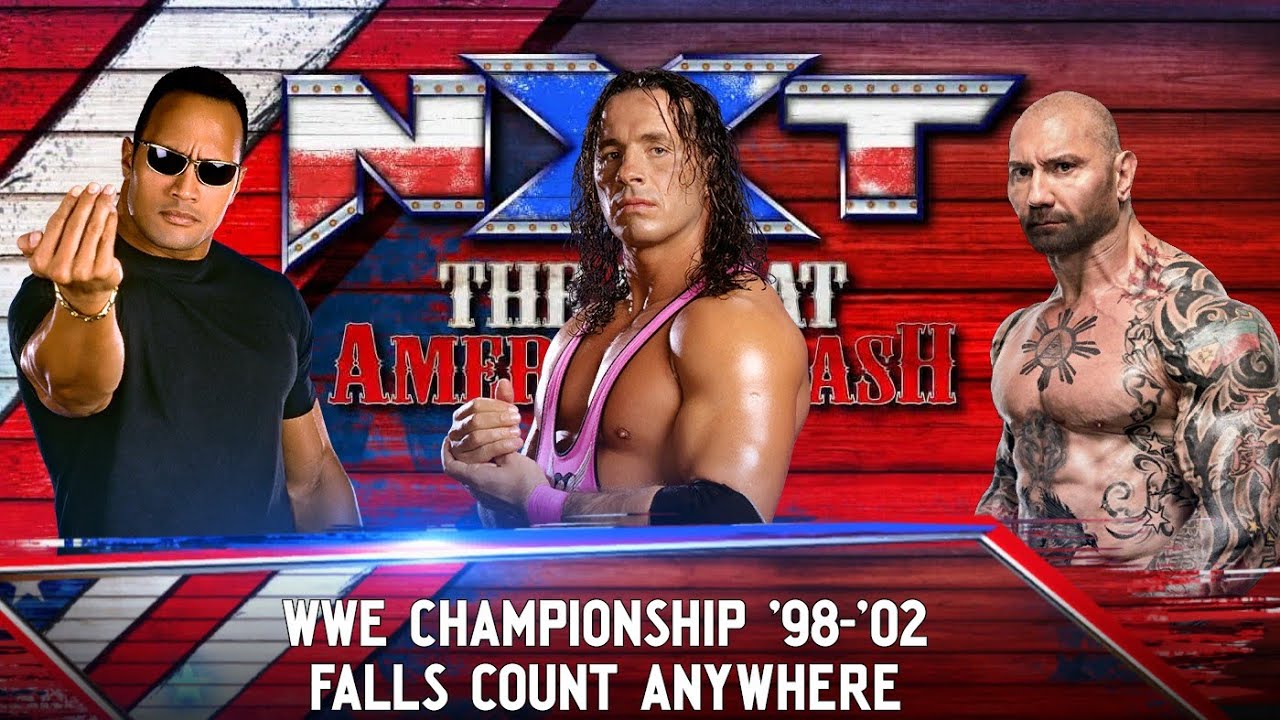 WWE 2K24 The Rock Vs Bret Hart Vs Batista - Falls Count Anywhere Match - WWE Championship