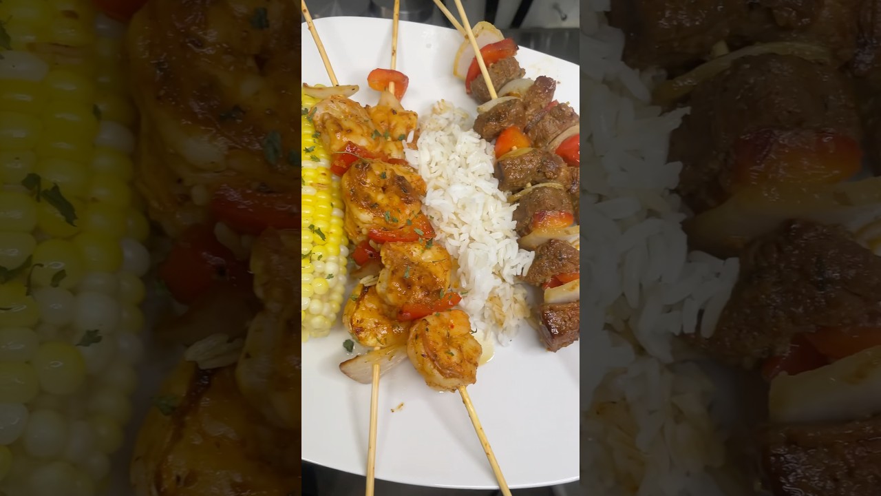 Quick & Easy Dinner Idea! Shrimp & Steak Kabobs 😍😋 #foodie #cooking #recipe #shortvideo #shorts