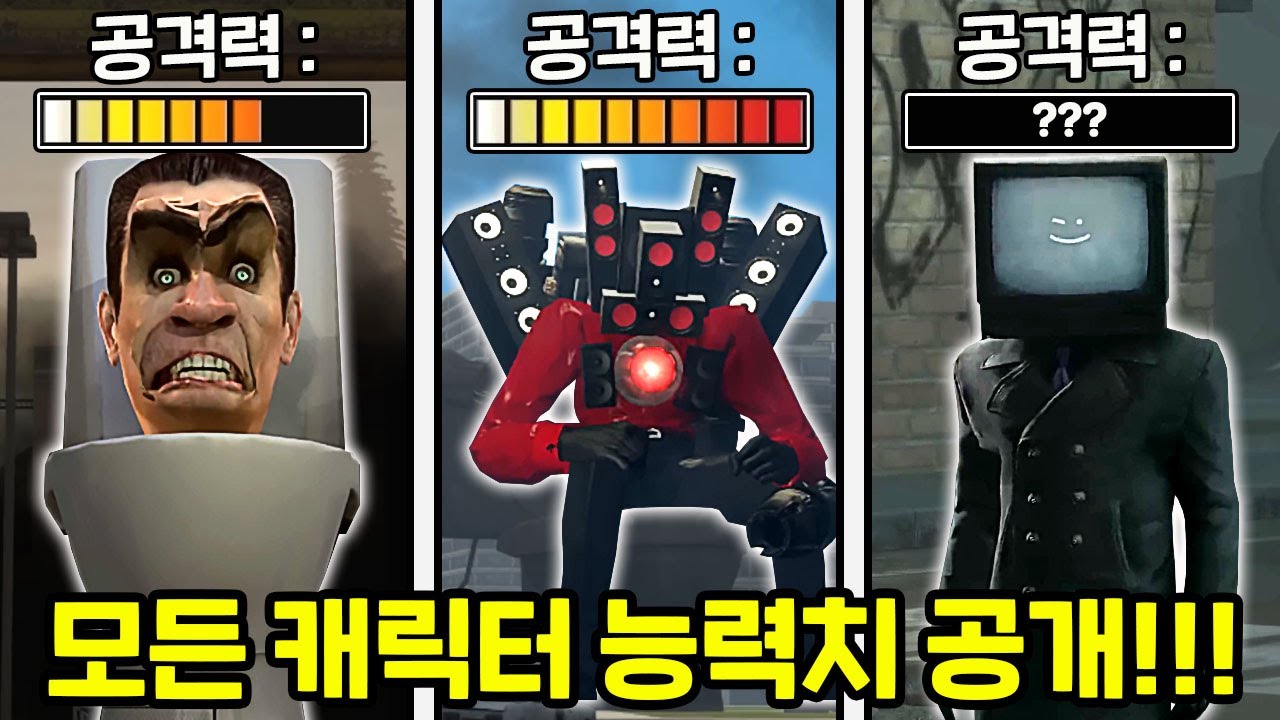 미친 능력의 TV맨 등장?! 스키비디 토일렛 모든 캐릭터 능력치 공개!!