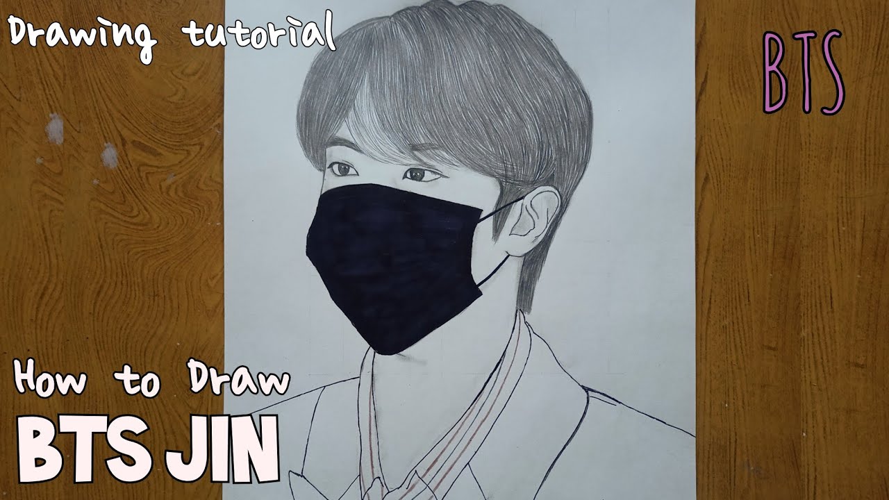 How to draw BTS Jin in Mask |BTS Jin drawing in Mask step by step |Jin drawing easy step by step|김석진