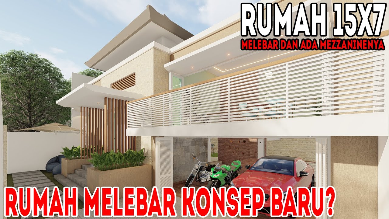 Desain rumah melebar dengan 3kamar tidur, mezzanine, dan kolam renang unik?