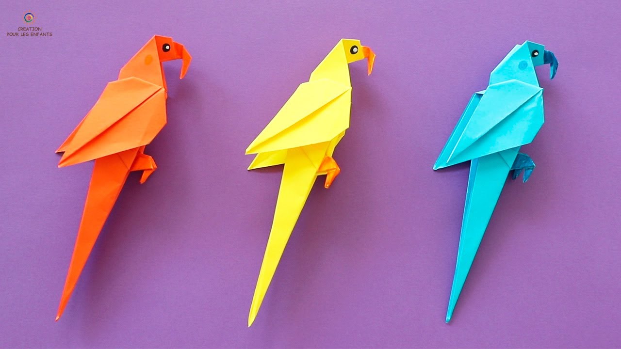Comment faire un PERROQUET en papier. Origami facile oiseau. How to make a paper PARROT.Origami bird