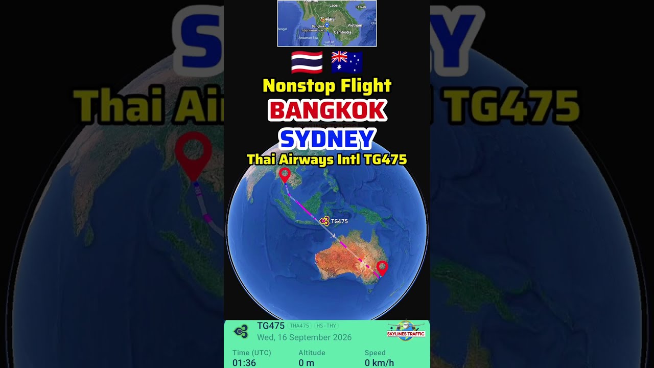 Bangkok to Sydney Flight Route with Thai Airways Intl TG475 | Airbus A350-941