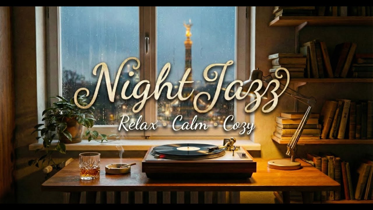 Rainy Night in Berlin - Warm Smooth Jazz/ Retro Jazz & Rain Sounds | Relaxing Ambience for Reading
