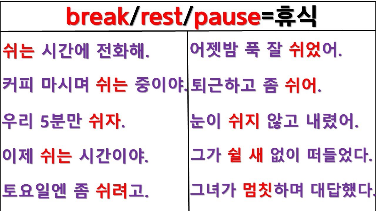 뉘앙스로 영작하기 (11일 째) / break / rest / pause / 원어민 뉘앙스 구별하기