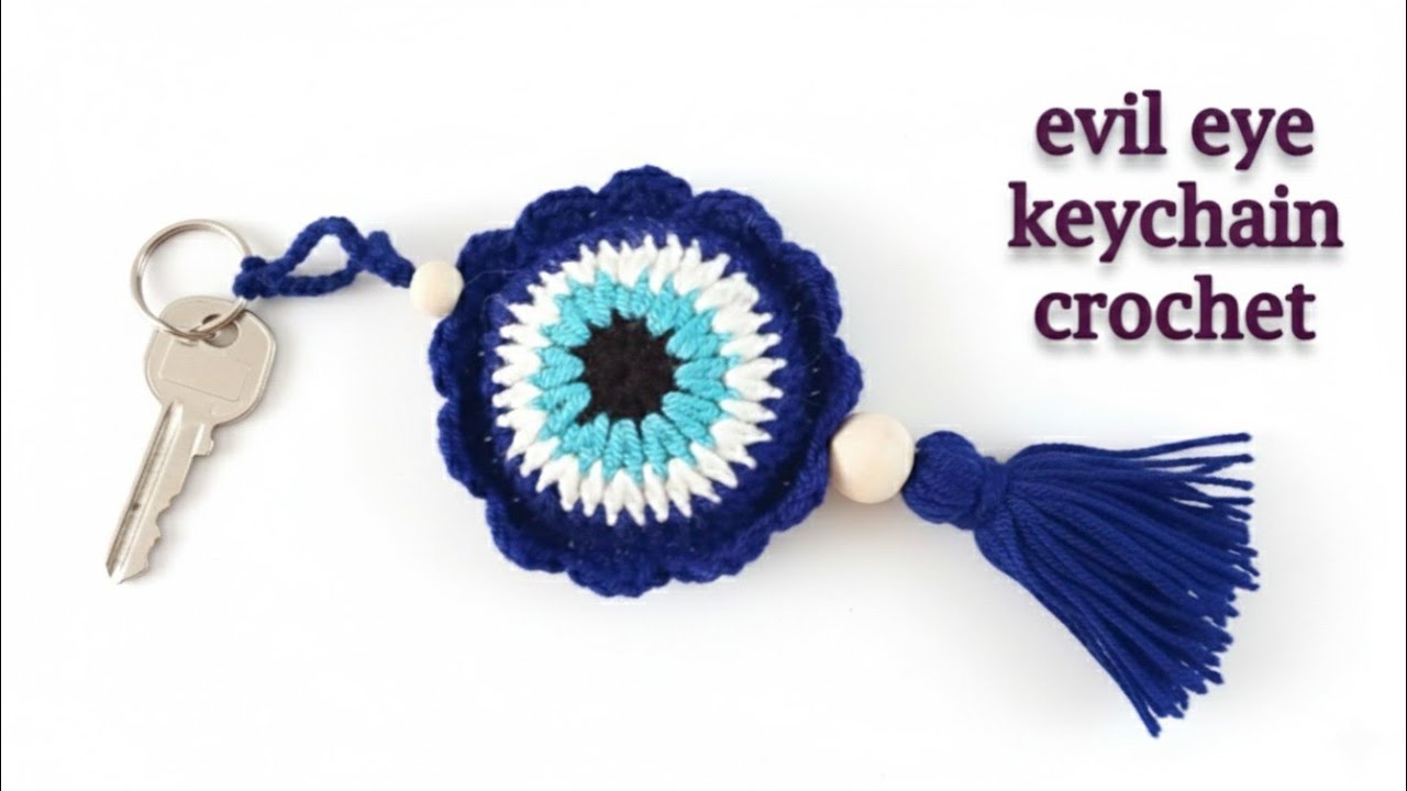 🧿Cute Crochet Keychain evil eye tutorial | easy keychain crochet🧿