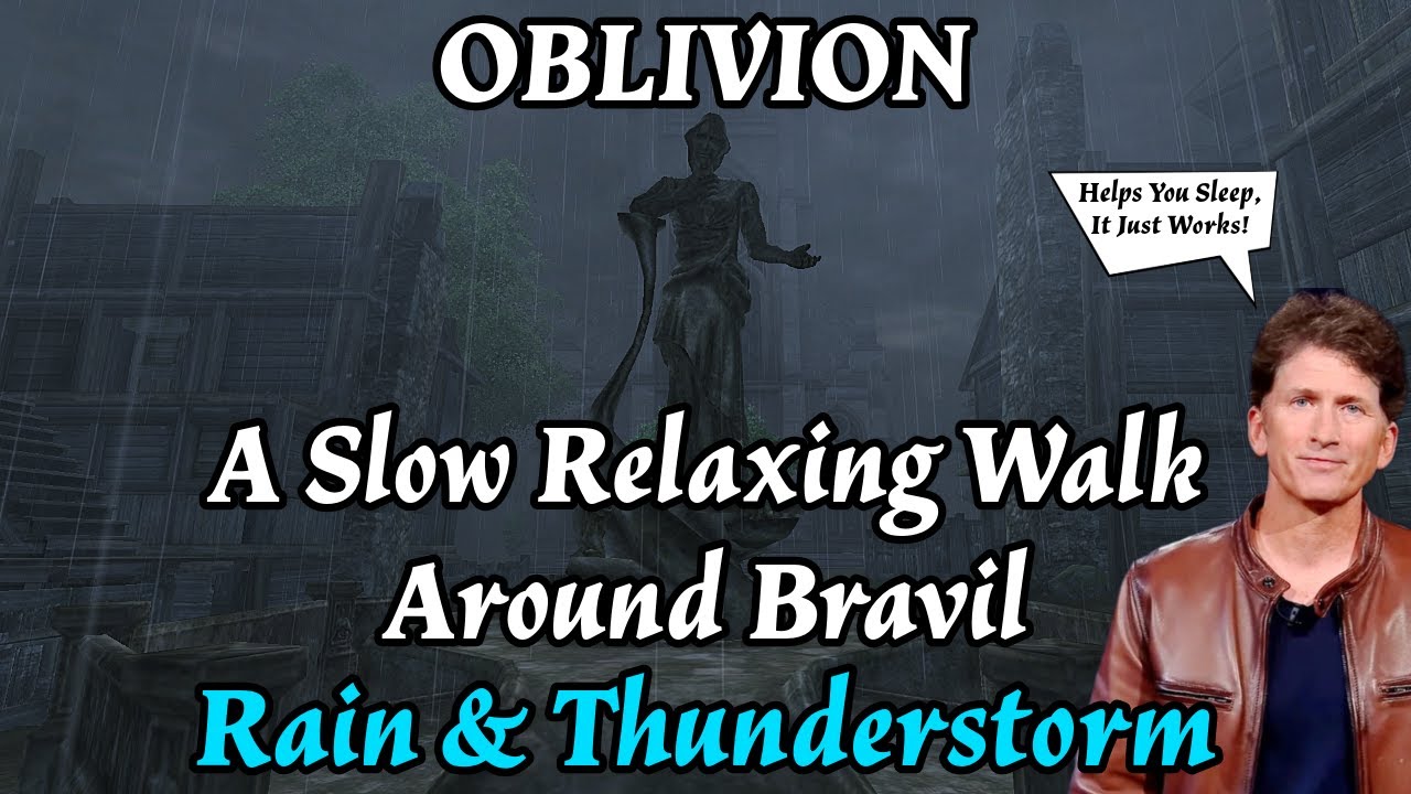 Oblivion - A Walk Around Bravil - Rain Sounds For Sleep - No Music.
