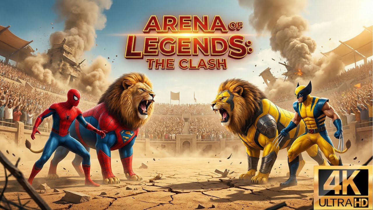 Three Superheroes Arrive With Giant Lions 🦁💥 Epic Arena Fight