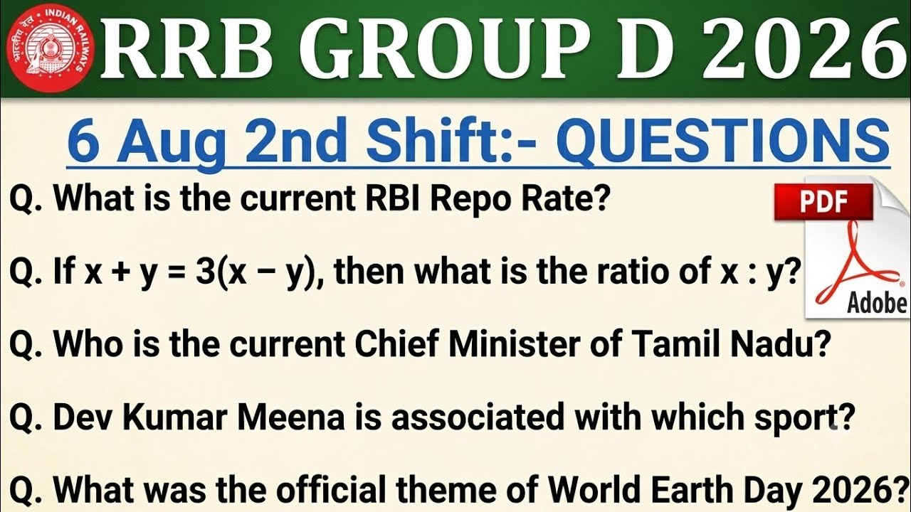 RRB GROUP D 6 AUG 2ND SHIFT QUESTION PAPER 2026 | GROUP D 2ND SHIFT TODAY