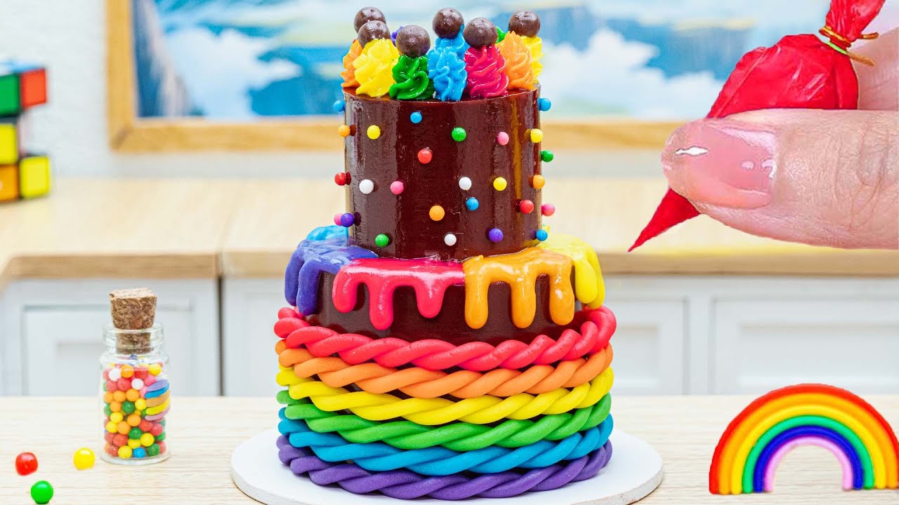 Mini Rainbow Cake Recipe With Chocolate🌈Sweet Miniature Chocolate Rainbow Fondant Cake