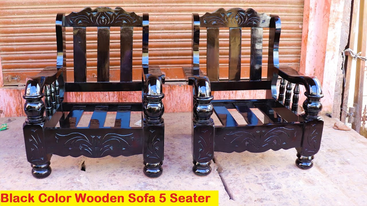 New Black Color Wooden Sofa 5 Seater Polish Finishing Look, Available In Bengaluru -Video 4k
