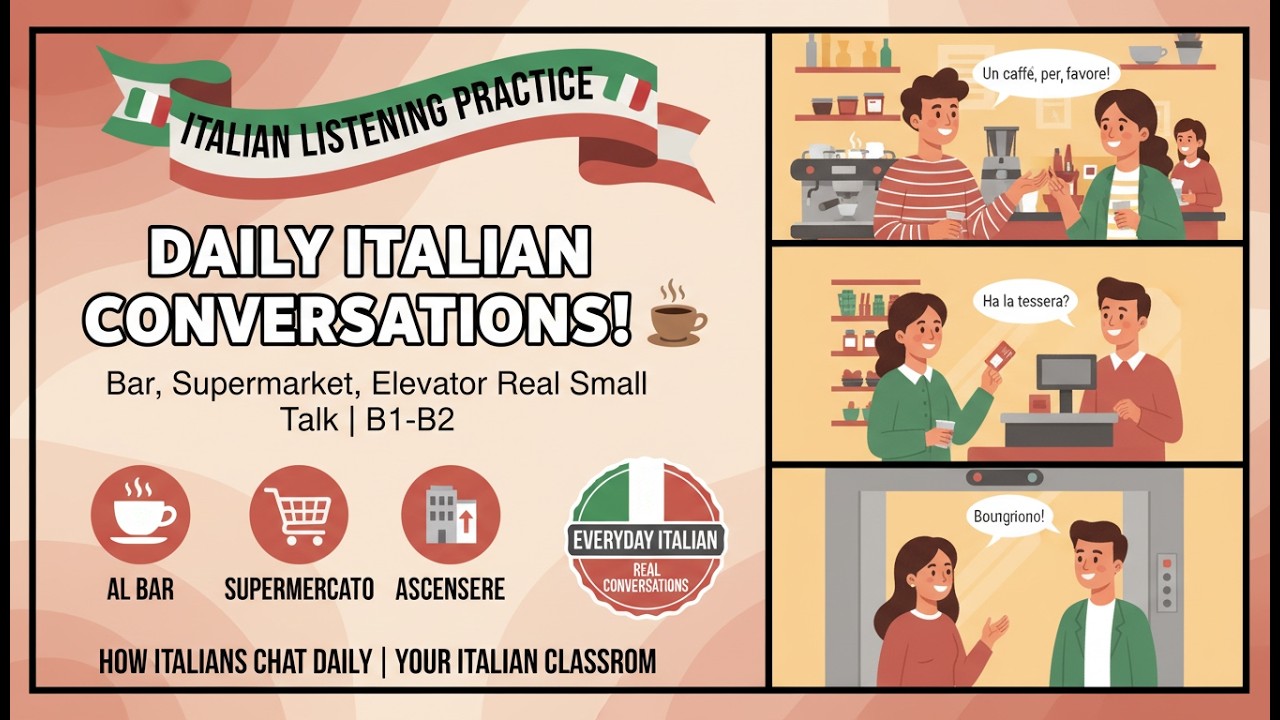 Daily Italian Conversations | Bar, Supermarket, Elevator | Real Italian Small Talk B1-B2