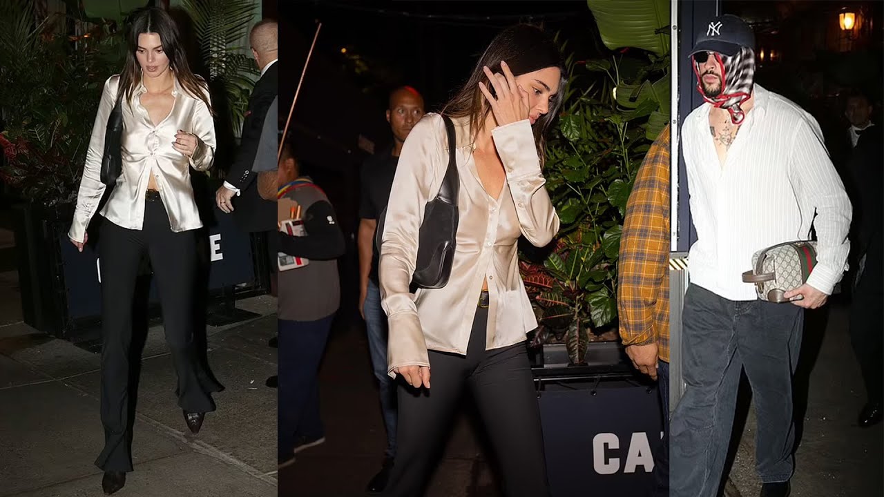 Kendall Jenner looks chic in a silk blouse for date night with beau Bad Bunny 😘🥂