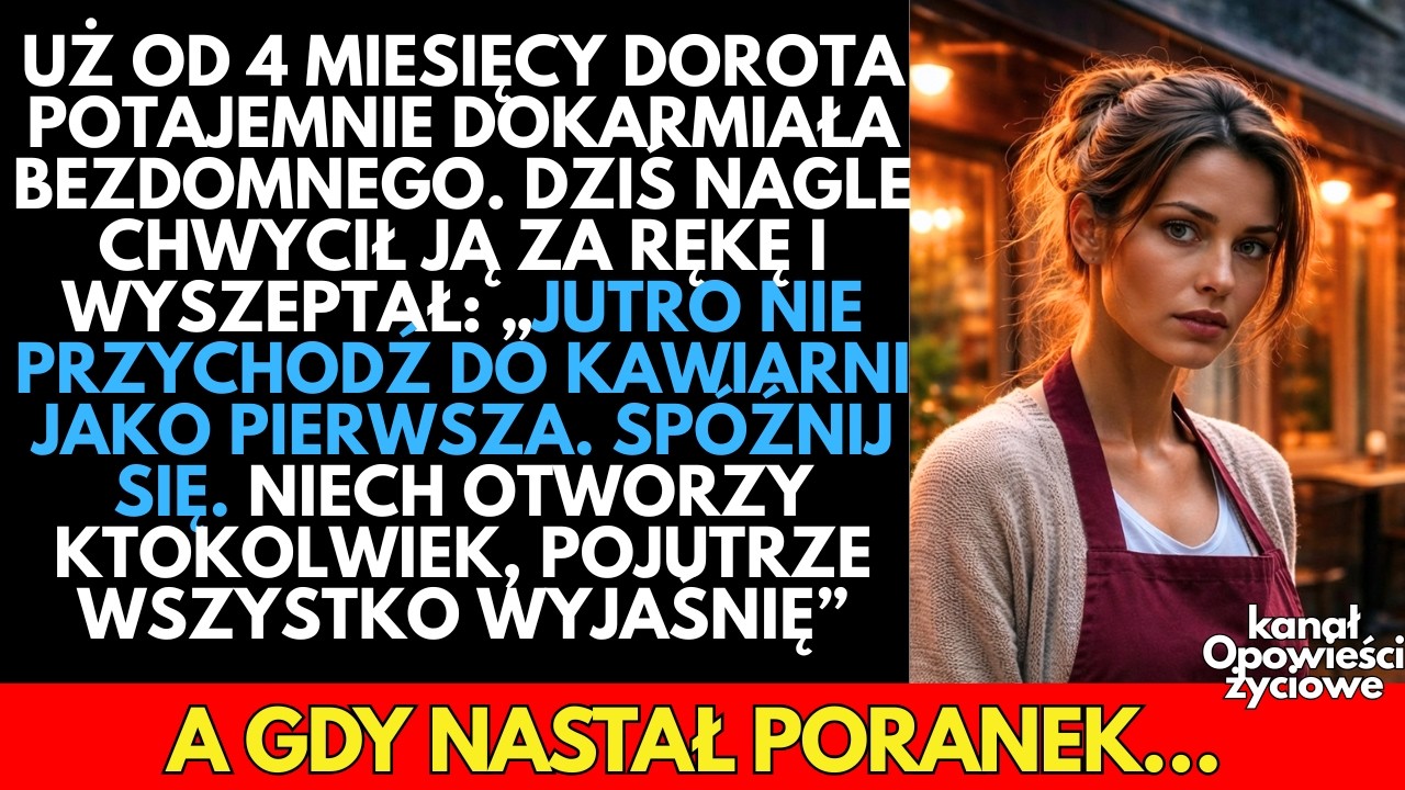 -Jutro NIE OTWIERAJ kawiarni jako pierwsza.SPÓŻNIJ SIĘ!—wyszeptał bezdomny,którego DOROTA dokarmiała