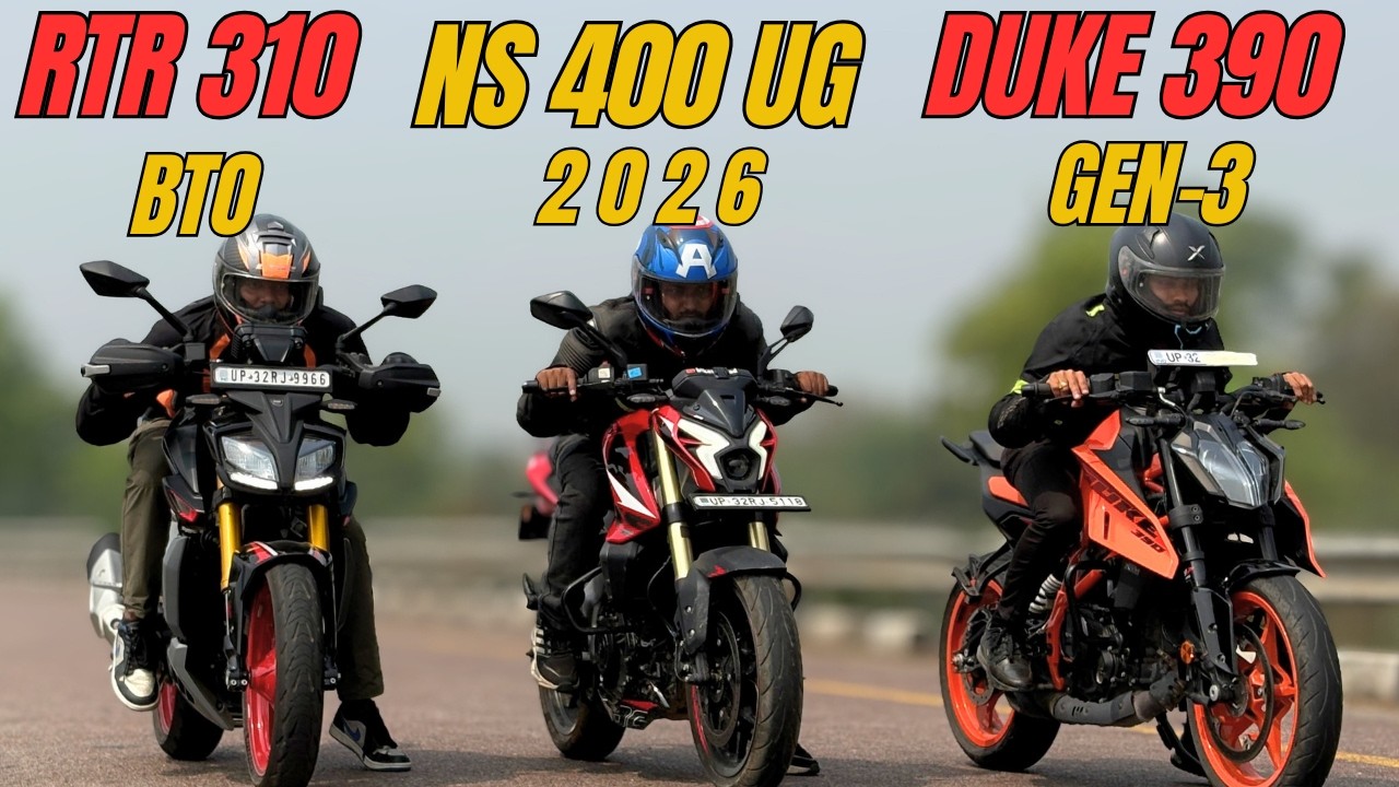 2026 Pulsar NS400Z vs Duke390 vs Apache RTR310 Drag Race | Triple Battle | The UP46 Rider |