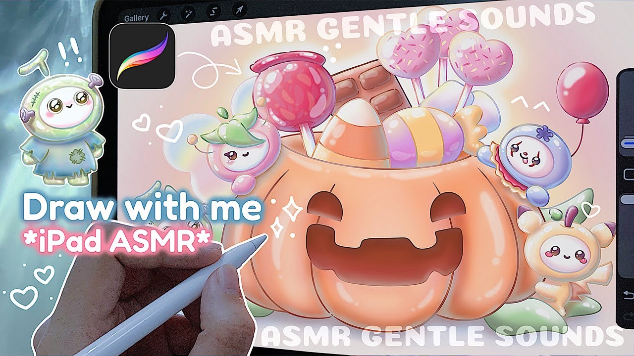 ASMR Cutesy Halloween Pumpkin🎃🍭 Apple pencil gentle sounds (iPad+procreate)