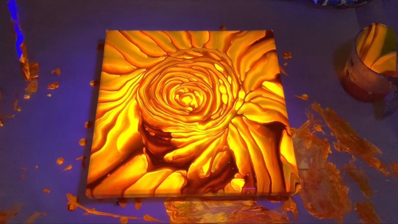 (284) Amazing Black Light Reactive Acrylic Ring Pour Painting w Arteza Pouring Paints - Fluid Art