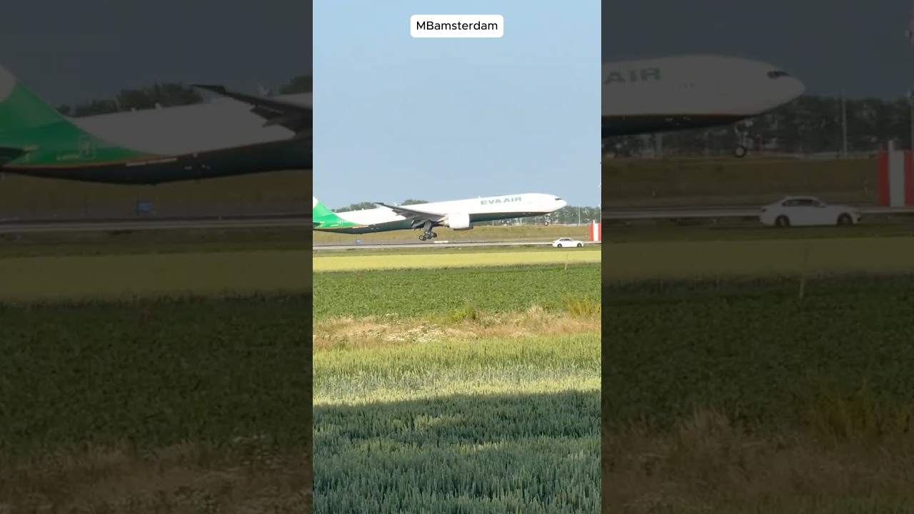 BOEING 777-3AL EVA AIR (BANGKOK TO AMSTERDAM) LANDING SCHIPHOL AIRPORT PLANE SPOTTING B16735 BR75