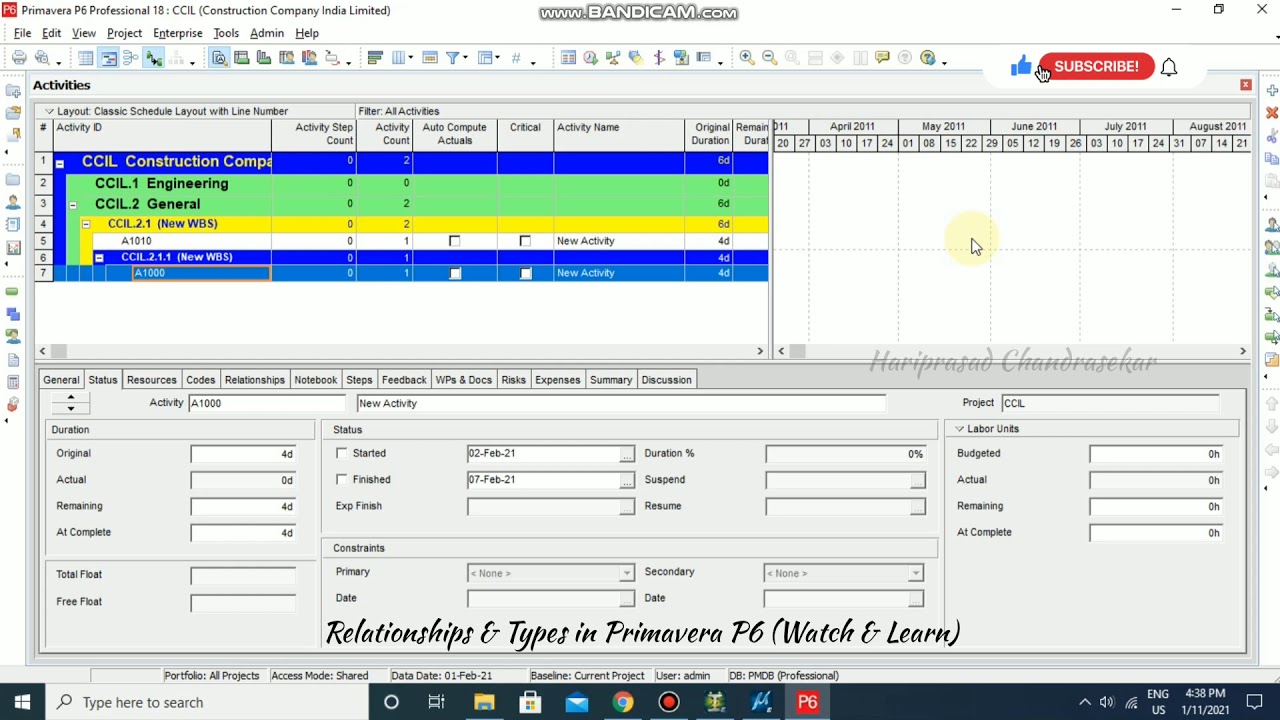 Relationships & Types in Primavera P6 (Watch & Learn)