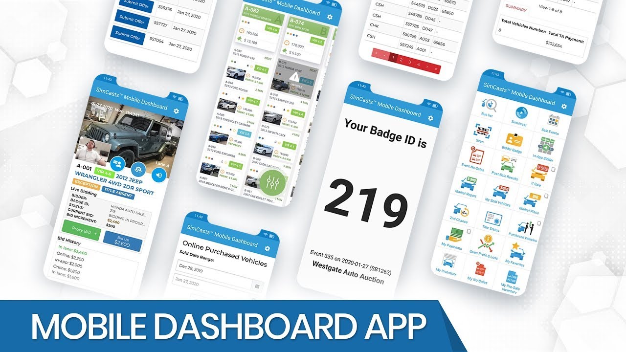 Auction Streaming Simcasts™ Mobile Dasboard App