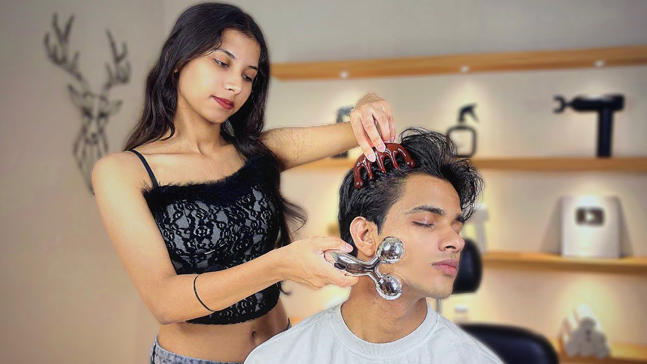 ASMR Head Massage For Sleep💆🏻&zwj;♂️ Stress Relief✨ Face Tools Used by Shivu Barber 